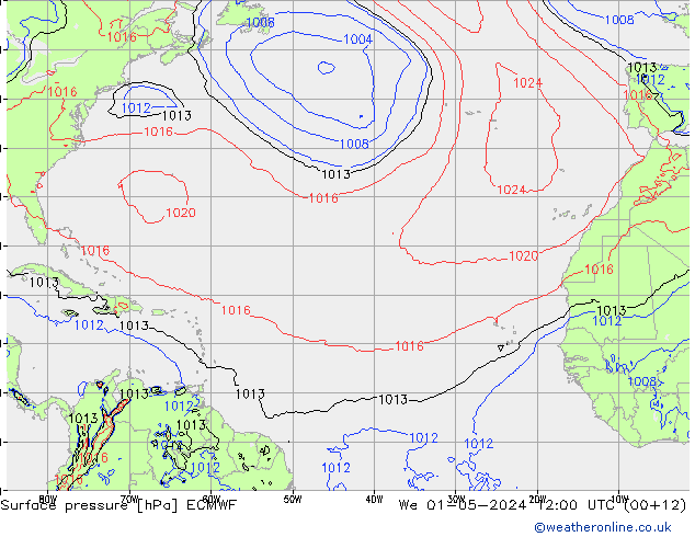 Luchtdruk (Grond) ECMWF wo 01.05.2024 12 UTC