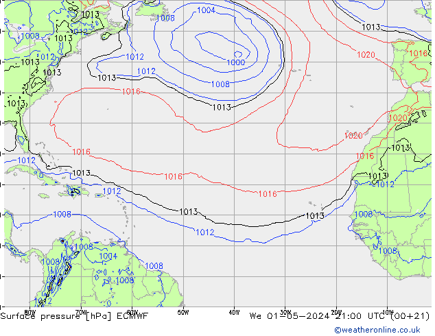 Atmosférický tlak ECMWF St 01.05.2024 21 UTC