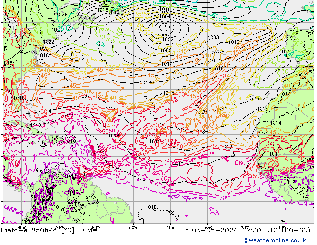 Theta-e 850hPa ECMWF vr 03.05.2024 12 UTC