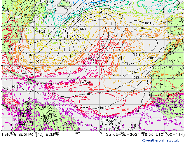 Theta-e 850hPa ECMWF Su 05.05.2024 18 UTC