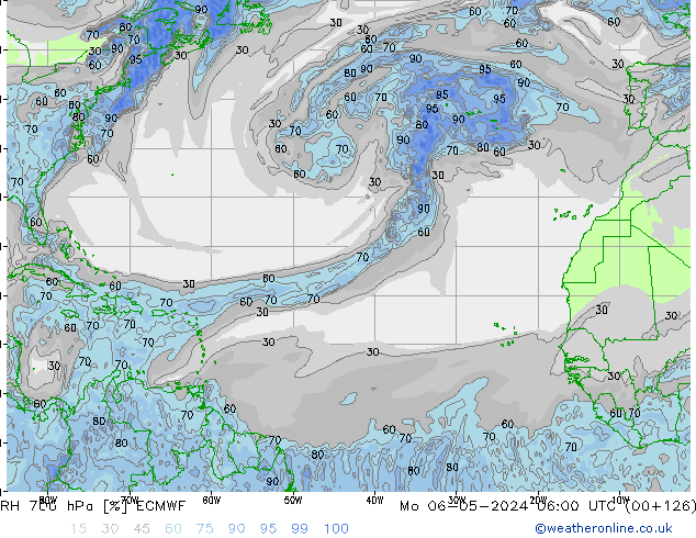 RH 700 hPa ECMWF Po 06.05.2024 06 UTC