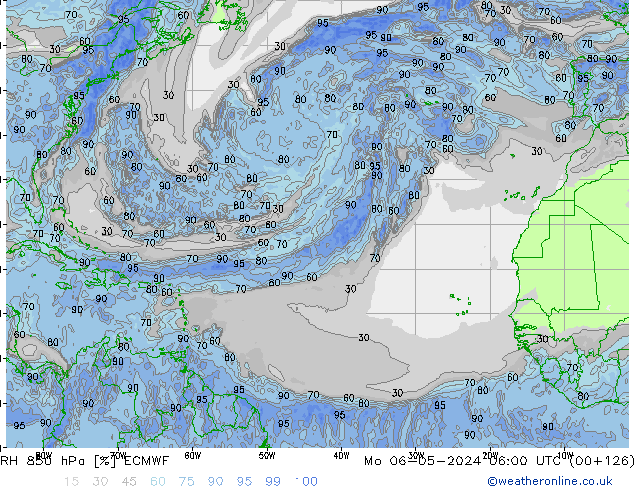 RH 850 hPa ECMWF Po 06.05.2024 06 UTC