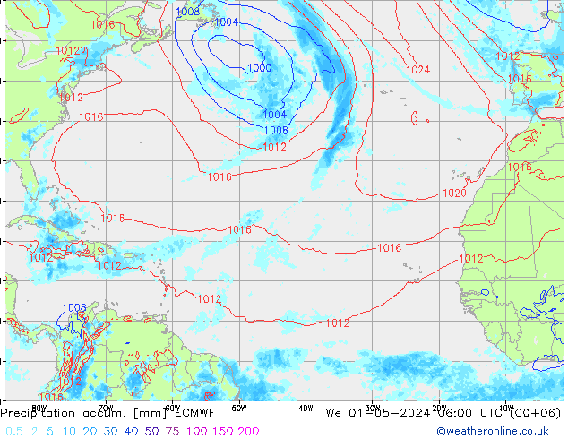 Precipitation accum. ECMWF We 01.05.2024 06 UTC