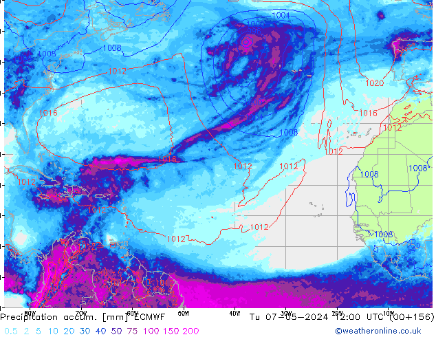 Precipitation accum. ECMWF Tu 07.05.2024 12 UTC