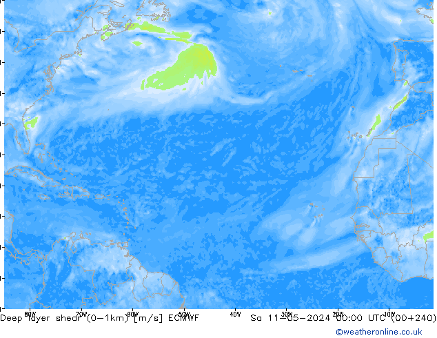 Deep layer shear (0-1km) ECMWF Sa 11.05.2024 00 UTC
