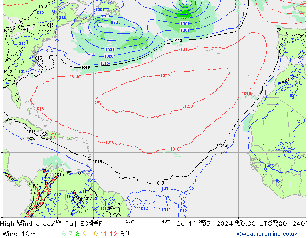 High wind areas ECMWF Sa 11.05.2024 00 UTC