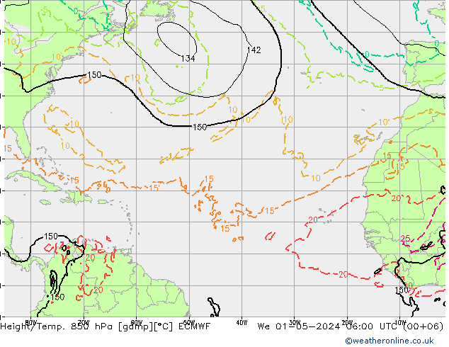 Z500/Yağmur (+YB)/Z850 ECMWF Çar 01.05.2024 06 UTC