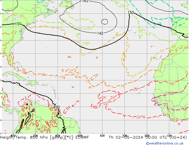 Z500/Yağmur (+YB)/Z850 ECMWF Per 02.05.2024 00 UTC