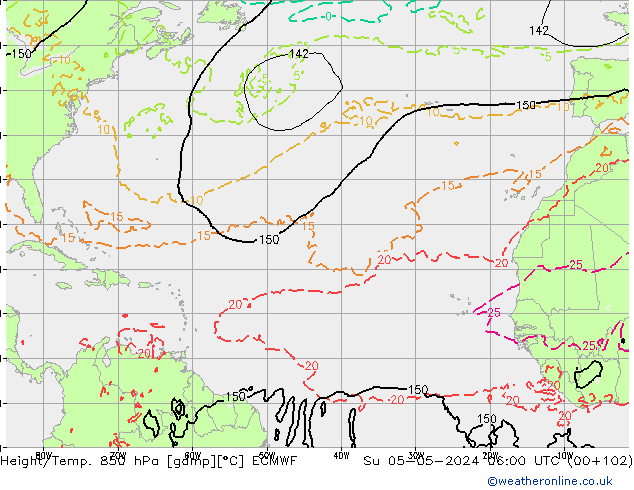 Z500/Rain (+SLP)/Z850 ECMWF Вс 05.05.2024 06 UTC