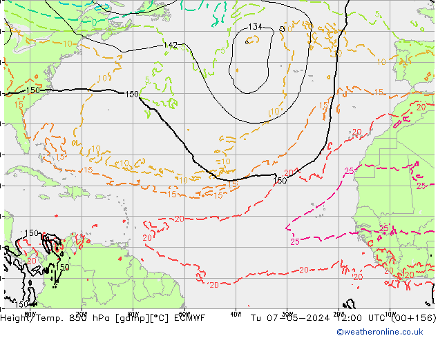 Z500/Regen(+SLP)/Z850 ECMWF di 07.05.2024 12 UTC