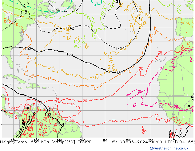 Height/Temp. 850 hPa ECMWF Qua 08.05.2024 00 UTC