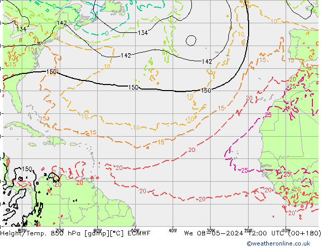 Z500/Rain (+SLP)/Z850 ECMWF We 08.05.2024 12 UTC