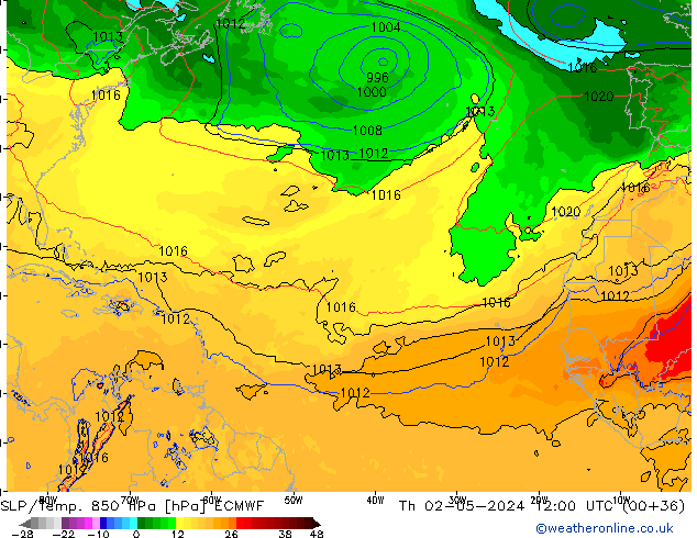 SLP/Temp. 850 гПа ECMWF чт 02.05.2024 12 UTC