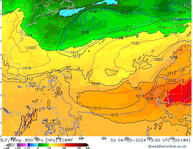 SLP/Temp. 850 hPa ECMWF sab 04.05.2024 12 UTC