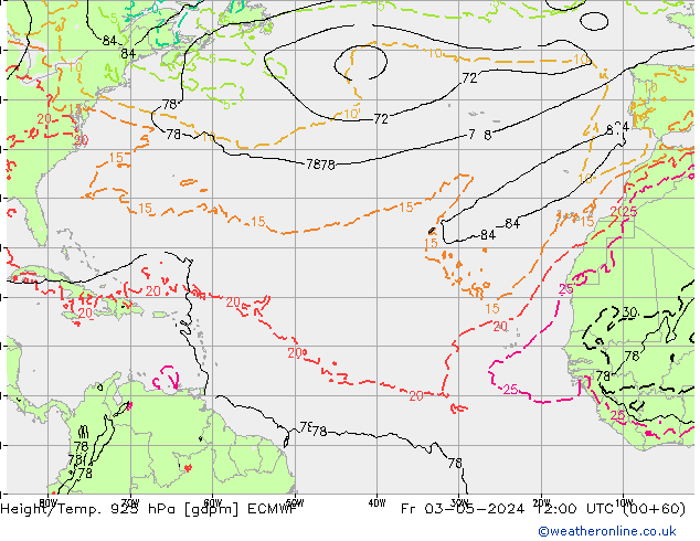 Geop./Temp. 925 hPa ECMWF vie 03.05.2024 12 UTC