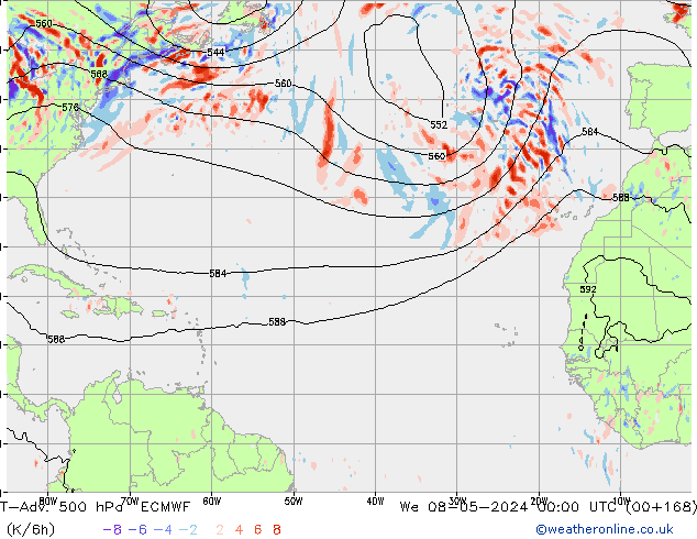 T-Adv. 500 hPa ECMWF Qua 08.05.2024 00 UTC