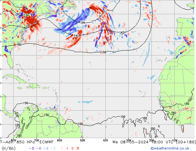 T-Adv. 850 hPa ECMWF Çar 08.05.2024 18 UTC