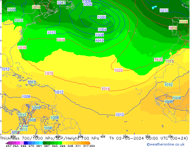 700-1000 hPa Kalınlığı ECMWF Per 02.05.2024 00 UTC