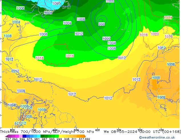 Dikte700-1000 hPa ECMWF wo 08.05.2024 00 UTC