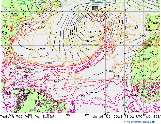 Theta-e 700hPa ECMWF ma 06.05.2024 18 UTC