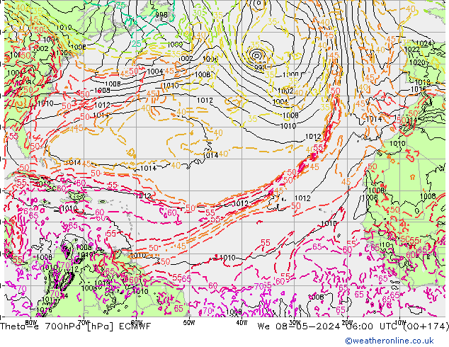 Theta-e 700гПа ECMWF ср 08.05.2024 06 UTC