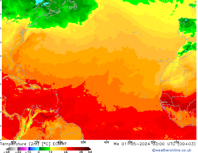 Temperatura (2m) ECMWF mié 01.05.2024 03 UTC