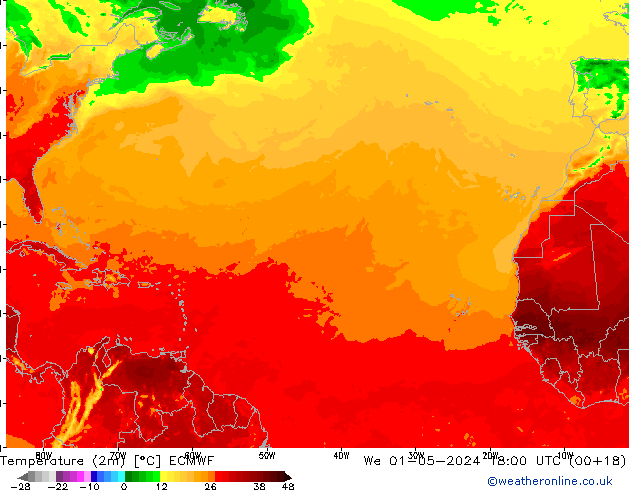 Temperature (2m) ECMWF We 01.05.2024 18 UTC