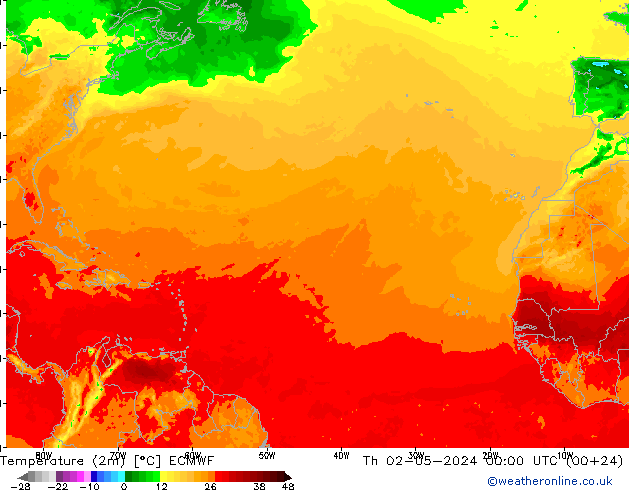 Temperatura (2m) ECMWF Qui 02.05.2024 00 UTC