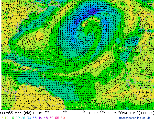 Surface wind ECMWF Út 07.05.2024 00 UTC