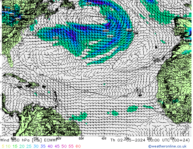 Rüzgar 850 hPa ECMWF Per 02.05.2024 00 UTC