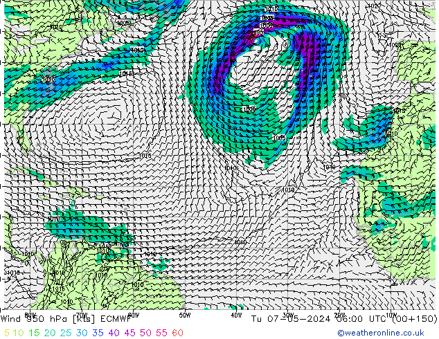 Rüzgar 950 hPa ECMWF Sa 07.05.2024 06 UTC