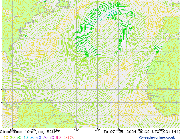 Streamlines 10m ECMWF Tu 07.05.2024 00 UTC