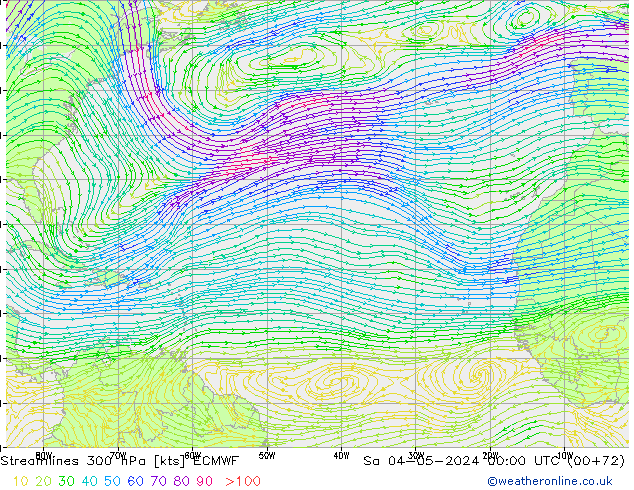 Streamlines 300 hPa ECMWF Sa 04.05.2024 00 UTC