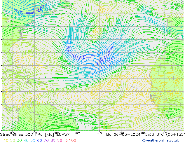 Linha de corrente 500 hPa ECMWF Seg 06.05.2024 12 UTC