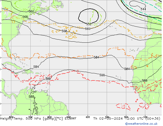 Height/Temp. 500 hPa ECMWF Th 02.05.2024 12 UTC