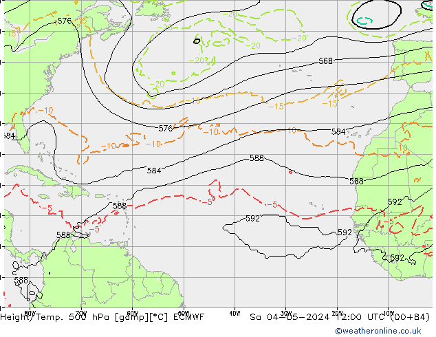 Hoogte/Temp. 500 hPa ECMWF za 04.05.2024 12 UTC