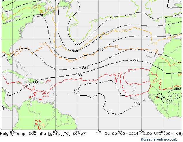 Z500/Rain (+SLP)/Z850 ECMWF Dom 05.05.2024 12 UTC