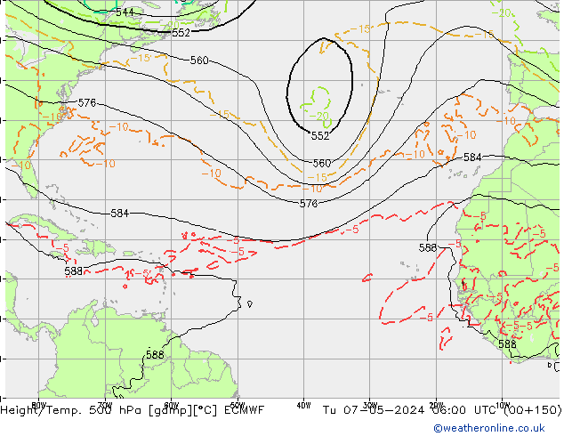 Z500/Rain (+SLP)/Z850 ECMWF wto. 07.05.2024 06 UTC