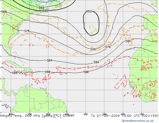 Z500/Rain (+SLP)/Z850 ECMWF wto. 07.05.2024 12 UTC