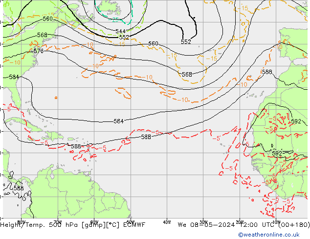 Z500/Yağmur (+YB)/Z850 ECMWF Çar 08.05.2024 12 UTC