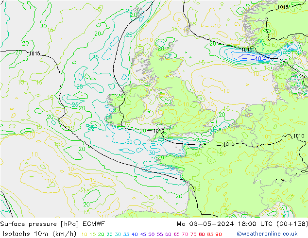 Isotachs (kph) ECMWF Seg 06.05.2024 18 UTC