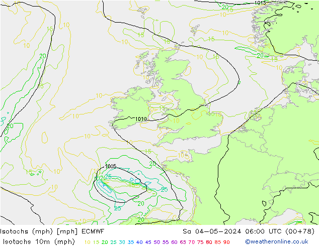 Isotachs (mph) ECMWF Sa 04.05.2024 06 UTC