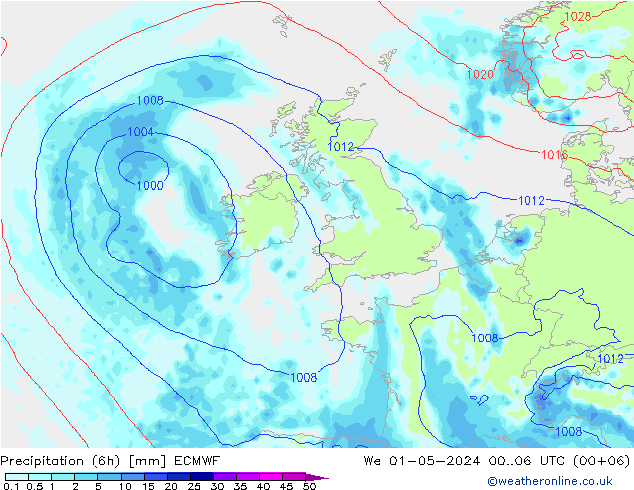 Z500/Rain (+SLP)/Z850 ECMWF Qua 01.05.2024 06 UTC