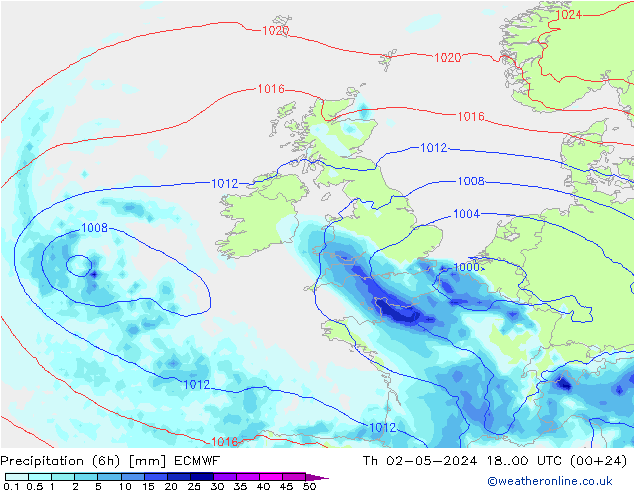 Z500/Rain (+SLP)/Z850 ECMWF czw. 02.05.2024 00 UTC