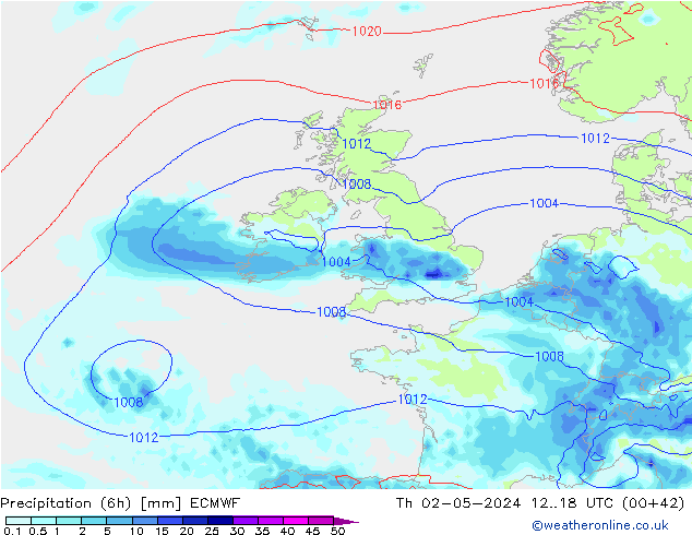 Z500/Rain (+SLP)/Z850 ECMWF Čt 02.05.2024 18 UTC