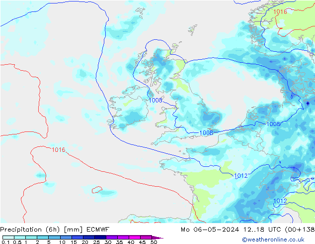 Z500/Rain (+SLP)/Z850 ECMWF pon. 06.05.2024 18 UTC