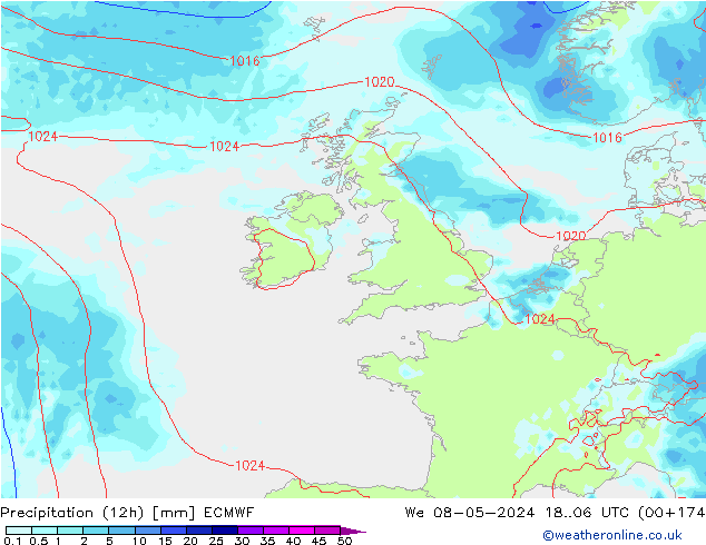 Yağış (12h) ECMWF Çar 08.05.2024 06 UTC