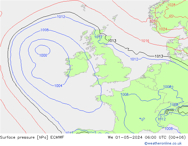 Surface pressure ECMWF We 01.05.2024 06 UTC