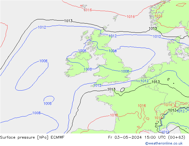 Pressione al suolo ECMWF ven 03.05.2024 15 UTC