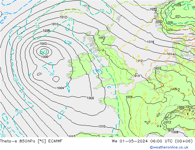 Theta-e 850hPa ECMWF mié 01.05.2024 06 UTC